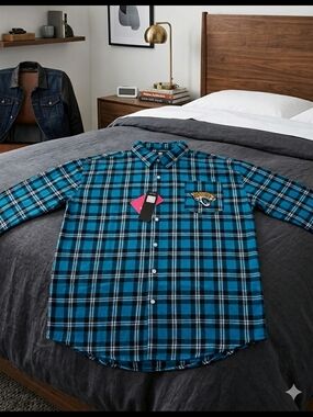 FOCO  Jacjsonville JaguarMen's Blue Plaid Button-Down Shirt with Team Logo Patch